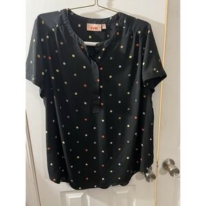 EVRI Womans Blouse, Size 2X Black/Multi-color dots